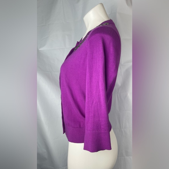 Kate Spade New York 'Leni'Crystal Embellished Jewel Cardigan 3/4 Sleeve Purple S - Picture 7 of 12